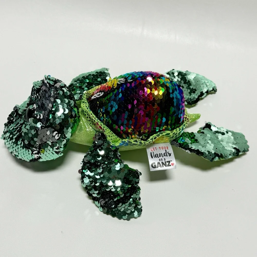 Ganz Shimmer Cove Sequin Tia Turtle Plush 11 Inch H14626 Green Rainbow